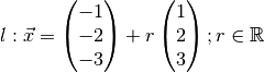 l: \vec{x} = \begin{pmatrix}-1\\-2\\-3\end{pmatrix} + r\begin{pmatrix}1\\2\\3\end{pmatrix}; r \in \mathbb{R}
